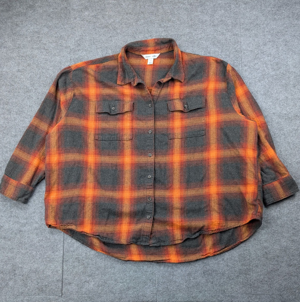 Old Navy Boyfriend Shirt Womens XXL Evermore Swiftie Plaid Flannel Button Up